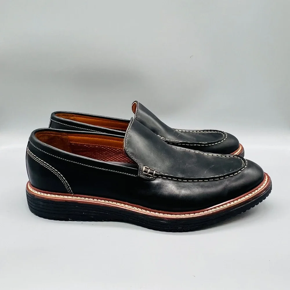 Johnston & Murphy Leather Loafers Mens 12 Black Slip On Casual Comfort Preppy